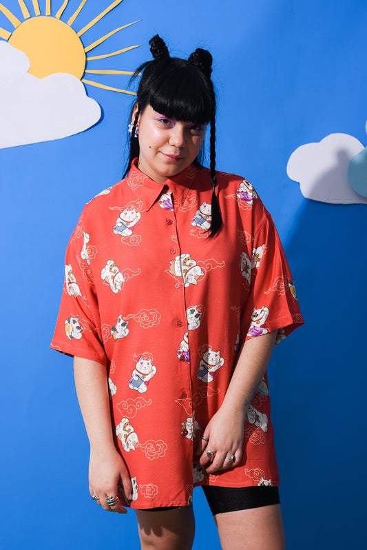 Maneki neko print - Long shirt