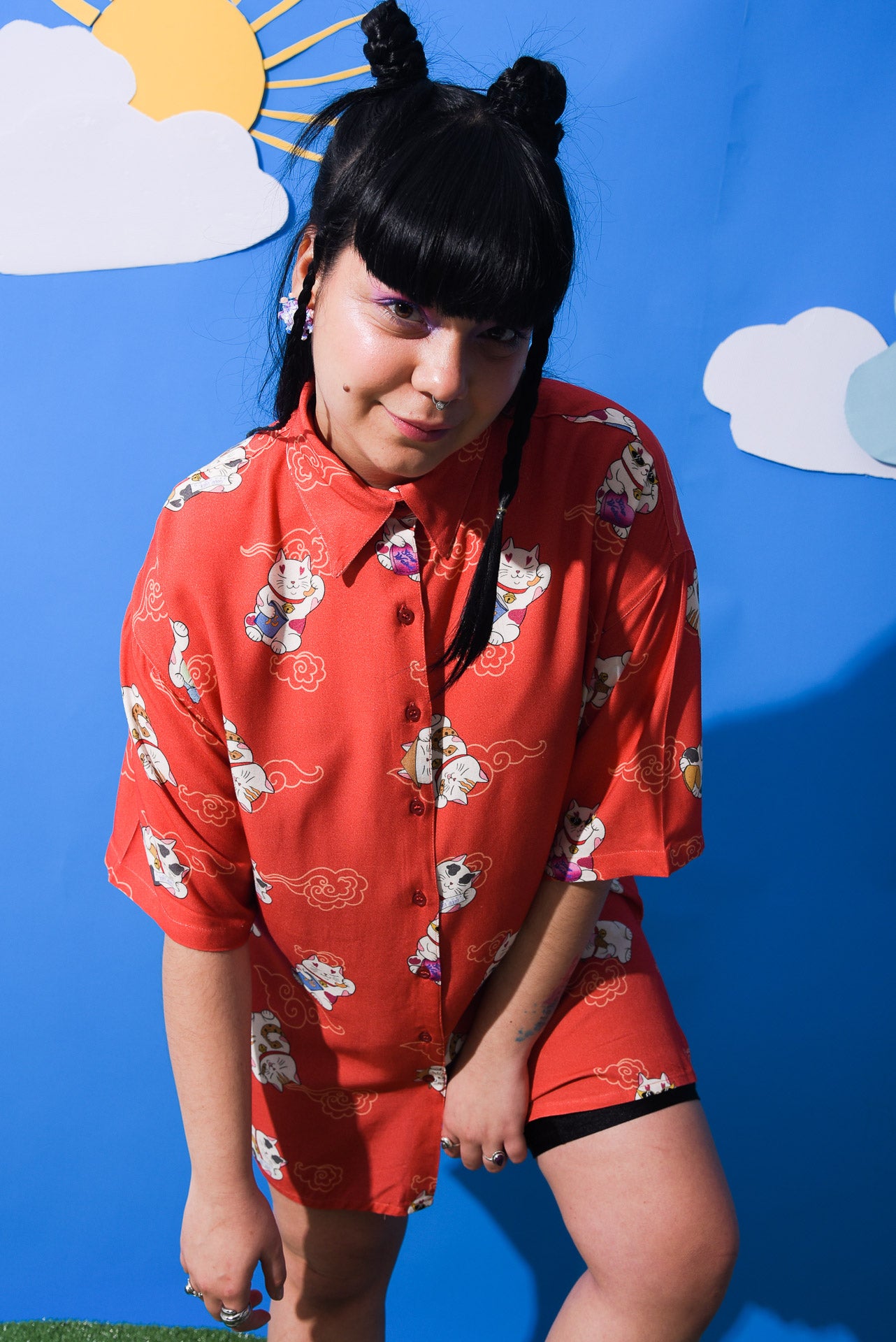 Maneki neko print - Long shirt