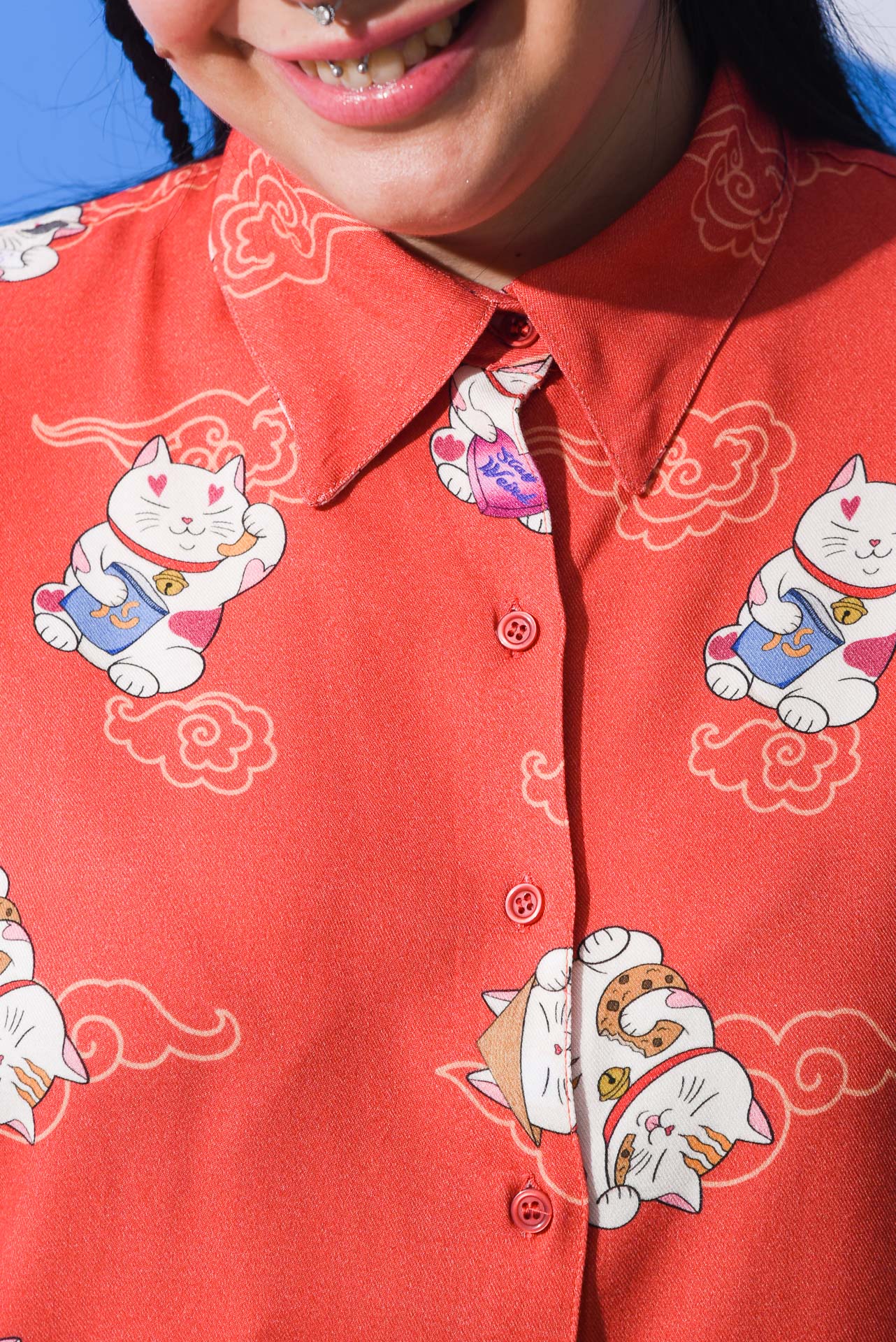 Maneki neko print - Long shirt