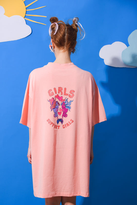 Girls Support Girls - T-Shirt Dress (Peach)