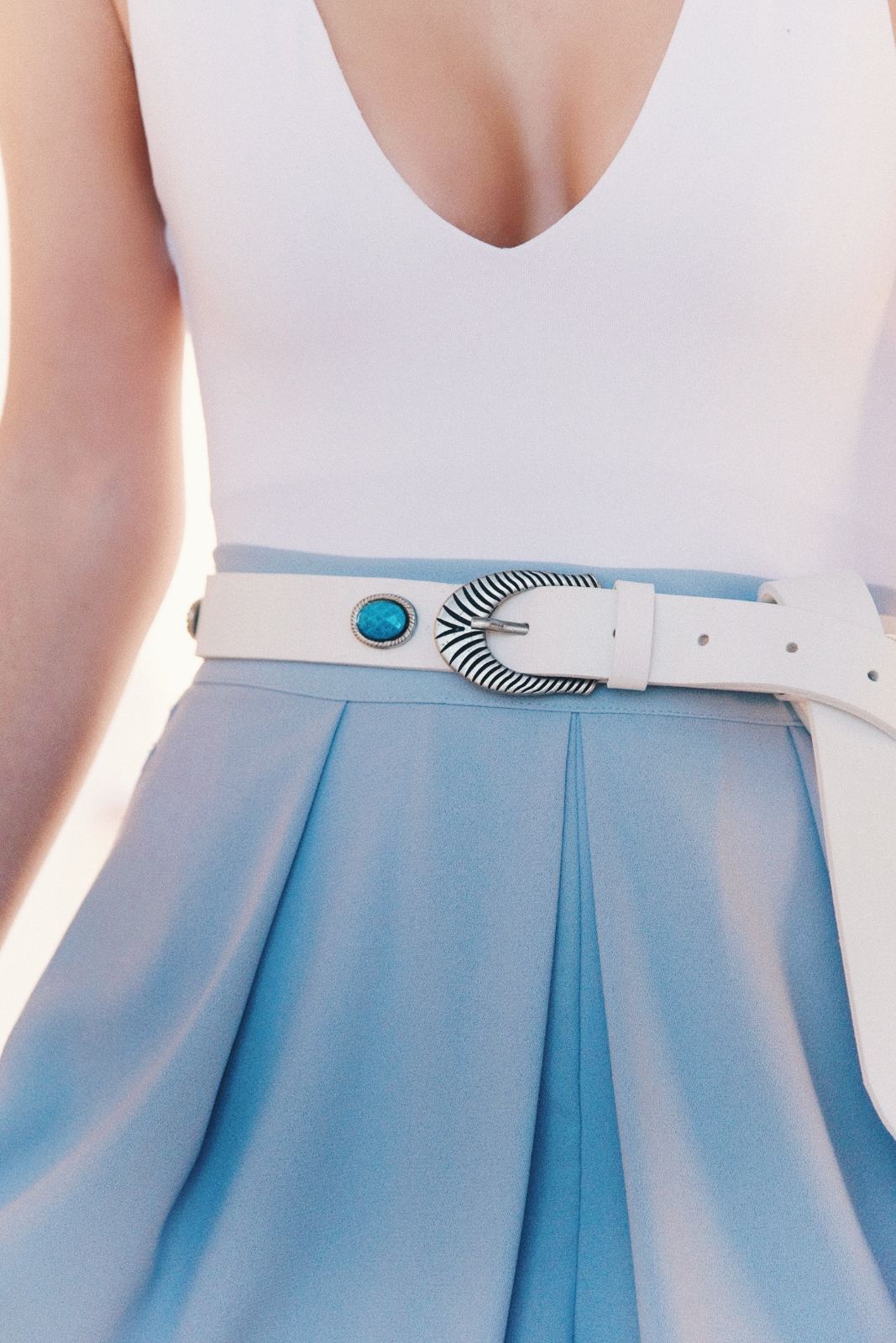 Mariliza White Leather Belt (blue)